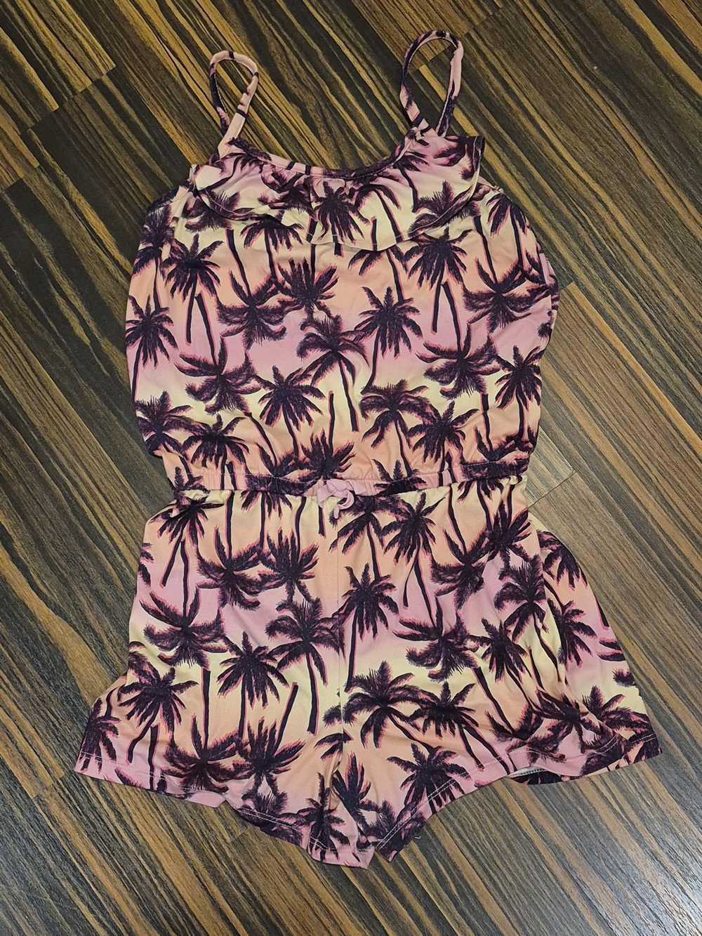 Wonder Nation Pink & Black Palm-Print Romper